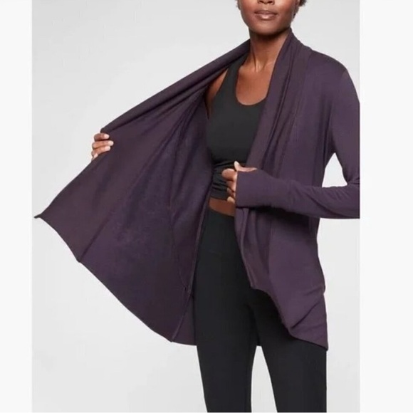 Athleta Pranayama Wrap Cardigan Burgundy Open Front Thumbholes XS - Picture 8 of 8